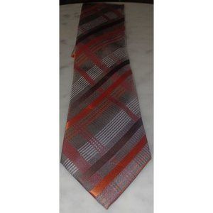 Menzggg Men's Tie Orange Gray Plaid